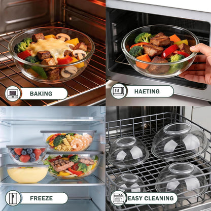 Glass Mixing Bowls with Lids Set of 4,Glass Bowls with Lids Large Mixing Bowl Salad Bowls Space-Saving Nesting Bowls Serving Bowls Storage Container for Cooking,Baking,Prepping7