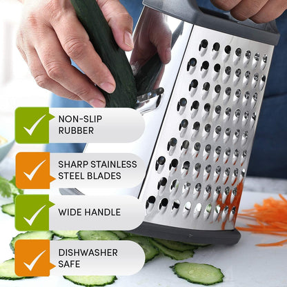 Swivel Vegetable Peeler & Y Peeler with Sharp Stainless Steel Blades & Professional XL Cheese Box Grater - 3 Product Bundle - Black9