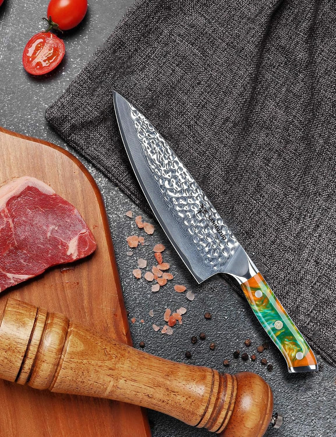 8-chef-knife-professional-kitchen-knife-hammered-damascus-steel-resin-handle-yao-series