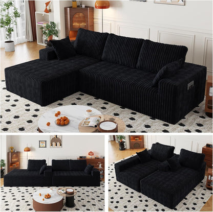 108" Modular Sectional Cloud Couch for Living Room Deep Seat L Shapes Boneless Couch with Oversized Chaise Lounge, Comfy Memory Foam Flannel Fabric Sofa for Bedroom Apartment, No Assembly Required8