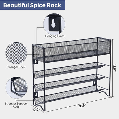Spice Rack Organizer with 27 Spice Jars with Black Lids3