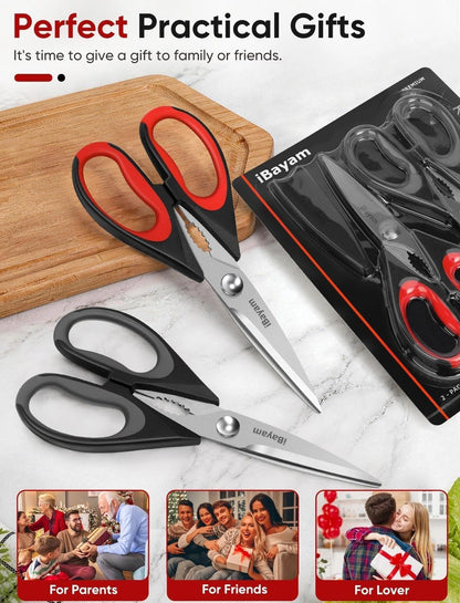 Kitchen Scissors Shears All Purpose Heavy Duty, Protective Sheath | 2-Pack, Ultra-Sharp Stainless Blades, Soft Comfort-Grip, Dishwasher Safe, Cutting Food Cooking Meat Poultry Kitchen Utensils5