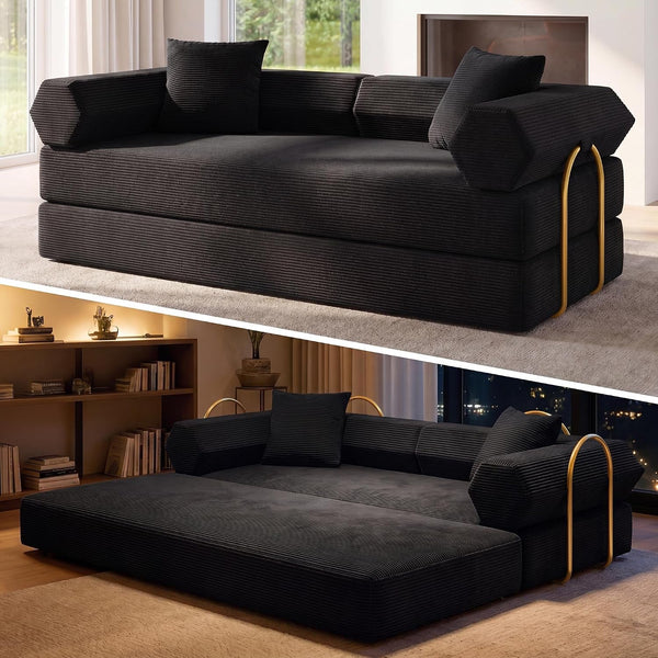 79" Convertible Futon Sofa Bed, Boneless Couch for Living Room | Black1