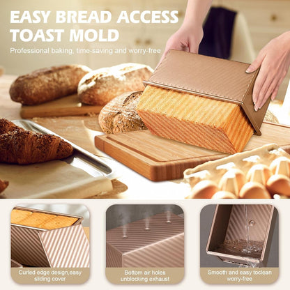 Pullman Loaf Pan with Lid, 2 Pack 2.2 LB & 1 LB Dough Capacity, Non-Stick Carbon Steel Bread Pan for Sandwich Bread and Sourdough Loaves, Square Toast Mold with Baking Tools, Gift-Ready Packaging6