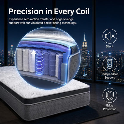 Queen Mattress, 10 Inch Pocket Coil Hybrid Queen Mattress, Certipur-Us Foam, Roll in Box Medium Firm Bed for Bedroom RV Camper3