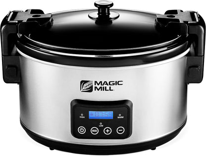 8.5 Quart Extra Large Programmable Slow Cooker with Digital Adjustable 20 Hour Timer, 3 Cooking Settings, Brushed Stainless Steel, with Intelligent Lid Lock8