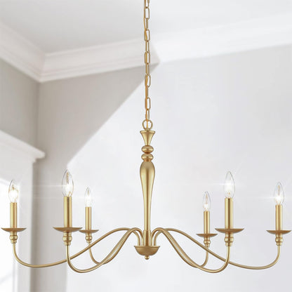 Farmhouse Chandelier 6-Light Gold Industrial Classic Candle Ceiling Rustic Pendant Lights Fixture for Dining Living Room Bedroom Kitchen Island Hanging Lighting1