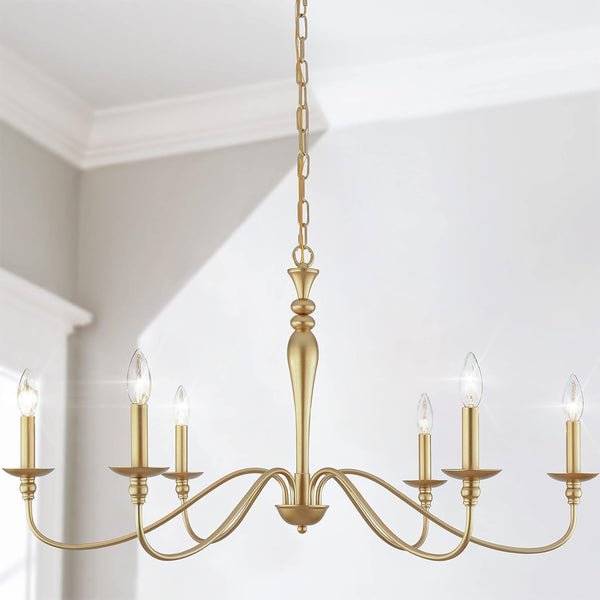 Farmhouse Chandelier 6-Light Gold Industrial Classic Candle Ceiling Rustic Pendant Lights Fixture for Dining Living Room Bedroom Kitchen Island Hanging Lighting1