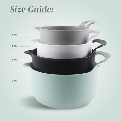 Nesting Plastic Mixing Bowl Set with Pour Spouts and Handles, Mint, 4 Piece Non-Slip2