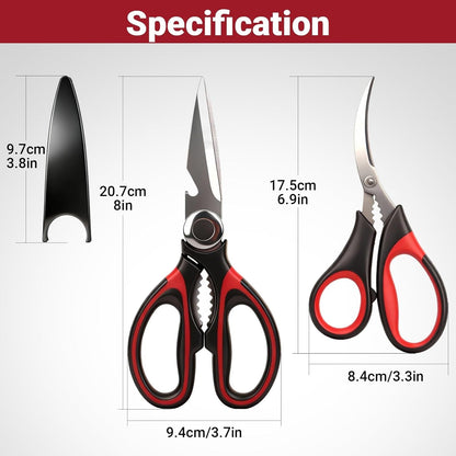 Kitchen Shears Set of 2, Heavy Duty Kitchen Scissors Seafood Scissors, Stainless Steel Sharp Food Cooking Scissors for Meat, Bones, Fish, Poultry, Vegetables, Chicken, Dishwasher Safe2