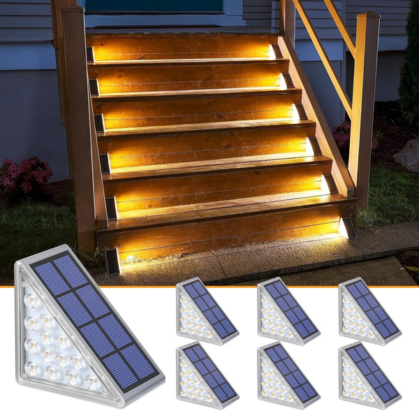 Solar Step Lights,6 Pack Warm White Solar Stair Lights Outdoor Waterproof IP67 Auto on Off,Solar Lights for Steps,Stair,Patio,Yard,Porch,Front Door,Sidewalk,Deck Decor1