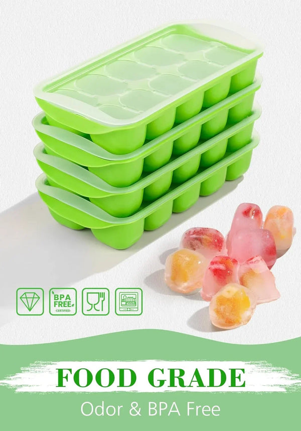 Ice Cube Tray with Lid and Bin, 4 Pack Ice Bucket Kits for RV | Stackable Silicone Ice Trays for Freezer, Easy Pop Out, BPA Free for Cocktail, Coffee, Soup, Food, Kitchen5