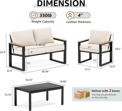 4 Pieces Patio Furniture Sets, Modern Metal Patio Set9