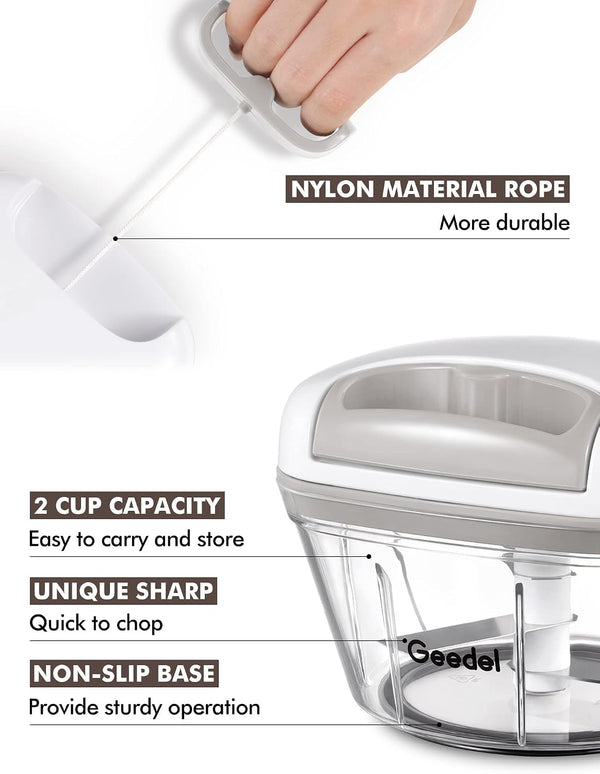 Vegetable Chopper, Manual Food Chopper with Hand Pull String, 500Ml | Manual Food Processor, Sharp Stainless Steel Blade, Non-Slip Base, Dishwasher Safe, No BPA, Portable, for Veggie, Fruit, Nut4