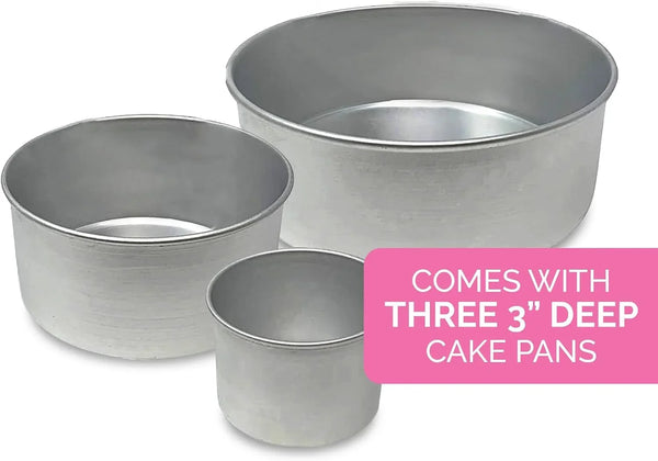 Tall round Cake Pans - 4-Inch, 6-Inch, 8-Inch Cake Pan Set for 3-Tiered Cake - Aluminum Cake Pans Sets for Baking Wedding or Birthday Cakes and More7