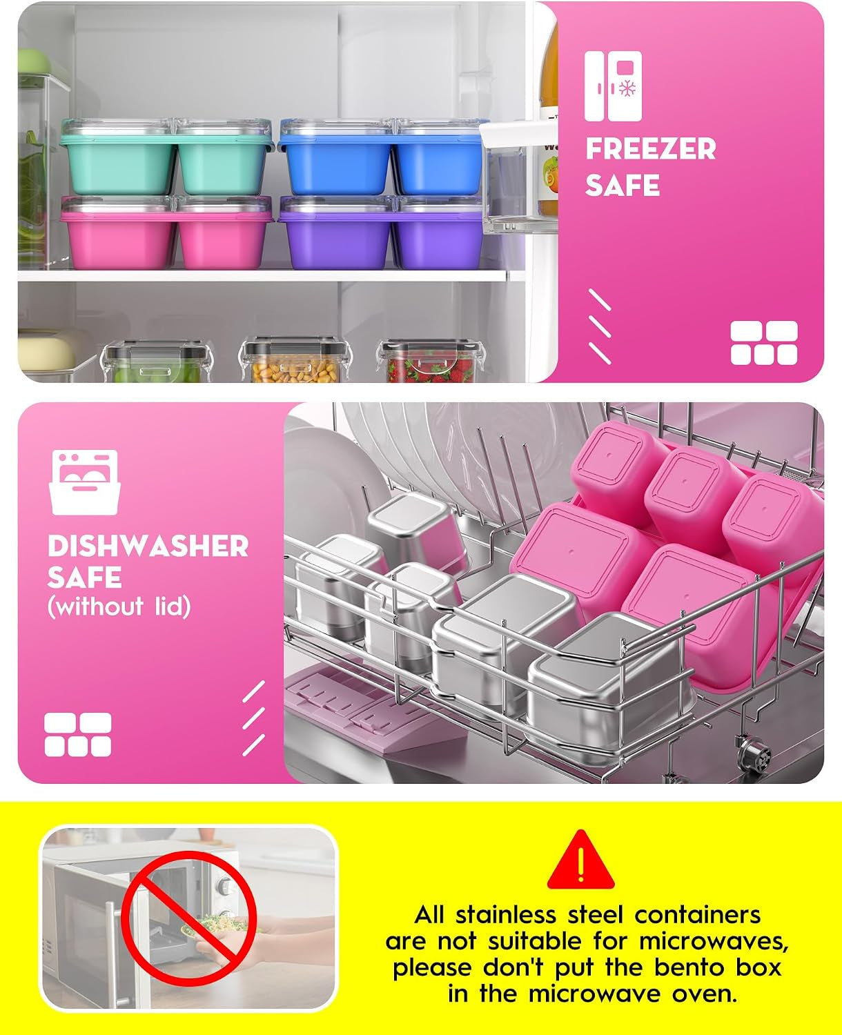 snackle-box-containers-stainless-steel-5-compartments-divided-serving-tray-with-lid-removable-leakproof-portable-bento-box-for-fruit-candy-nuts-food-school-picnic-and-travel-pink