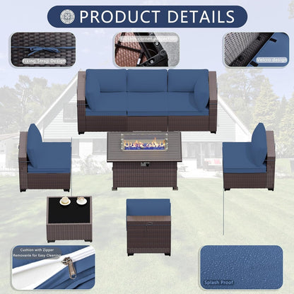 11 Pieces Patio Furniture Set with 2 Swivel Chairs Patio Furniture Outdoor Sectional Sofas with 55000 Gas Fire Pit Patio Conversation Set W/7 Cushions6