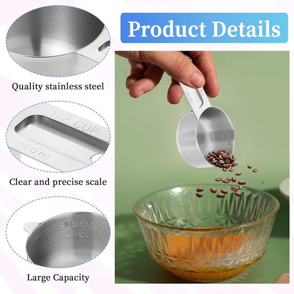 4 Pack 1/2 Cup Stainless Steel Measuring Cup 120 Ml | 120 Cc | 4 Oz Metal Measuring Cups with Handle Kitchen Cooking Gadgets Rice Measurings Cups for Wet and Dry Ingredients3