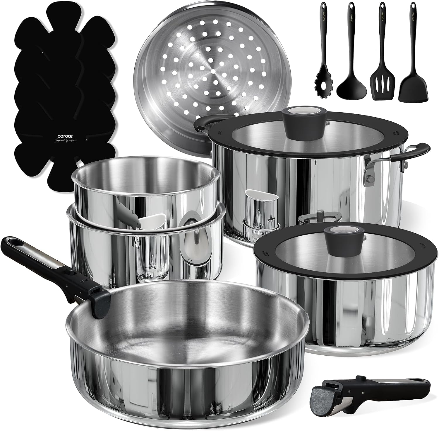 18pcs-tri-ply-stainless-steel-cookware-set-with-detachable-handle-pots-and-pans-set-even-heating-non-toxic-induction-compatible-dishwasher-oven-safe-space-saving-camping-cooking-black