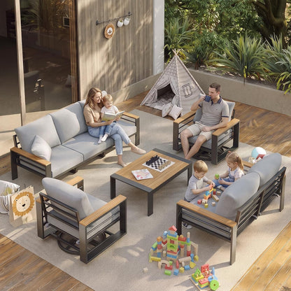 Aluminum Patio Furniture Set with Swivel Chairs & Fire Pit Table2