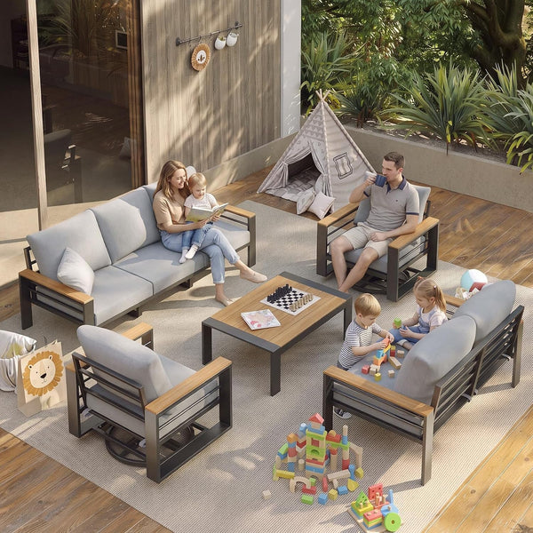Aluminum Patio Furniture Set with Swivel Chairs & Fire Pit Table2
