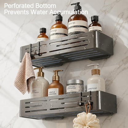 2 PCS Shower Caddy Suction Cup with Towel Bar & Hooks, No-Drilling (Gray)3
