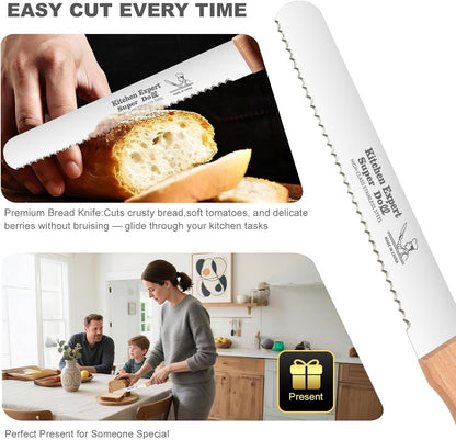 2-Pack Bread Knife & Bread Lame Set: 8" Premium Stainless Steel Serrated Knives Blade with Wood Handle for Homemade Bread, Sourdough Tomato, Bagel + Dough Scoring Tool for Razor Sharp Carving4