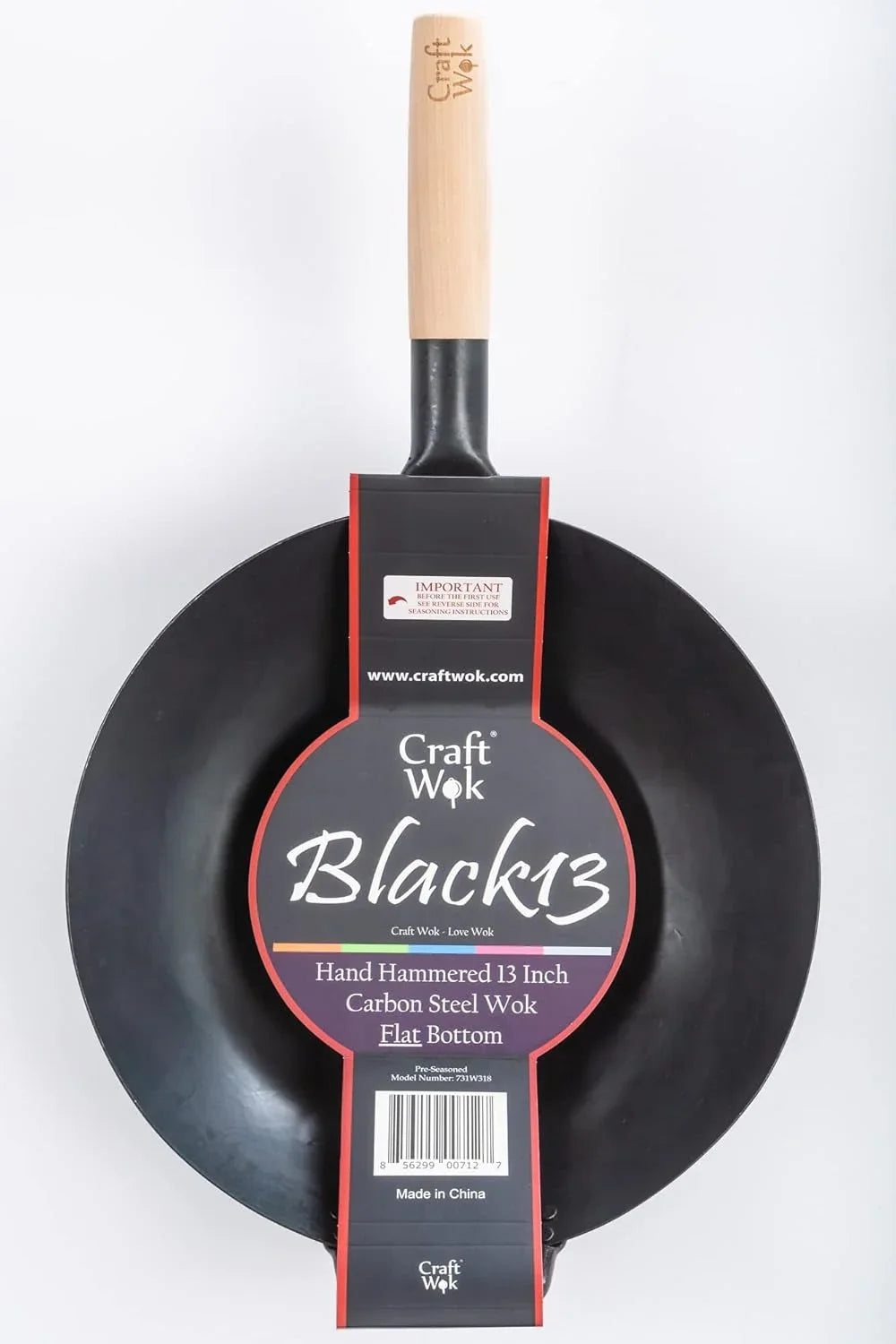 black13-flat-pre-seasoned-hammered-carbon-steel-wok-with-wooden-and-steel-helper-handle-13-inch-flat-bottom