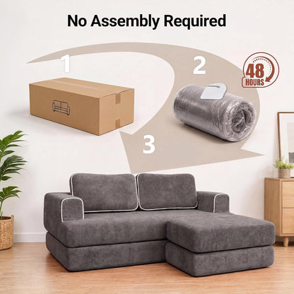 71" Futon Sofa Bed, Boneless Convertible L-Shaped Couch, Darkgrey8