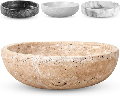 Travertine Decorative Bowl - 7.8” Diameter & 2” Height - Key Bowl for Entryway Table - Travertine - Organic Modern Centerpiece - Beige/Natural1