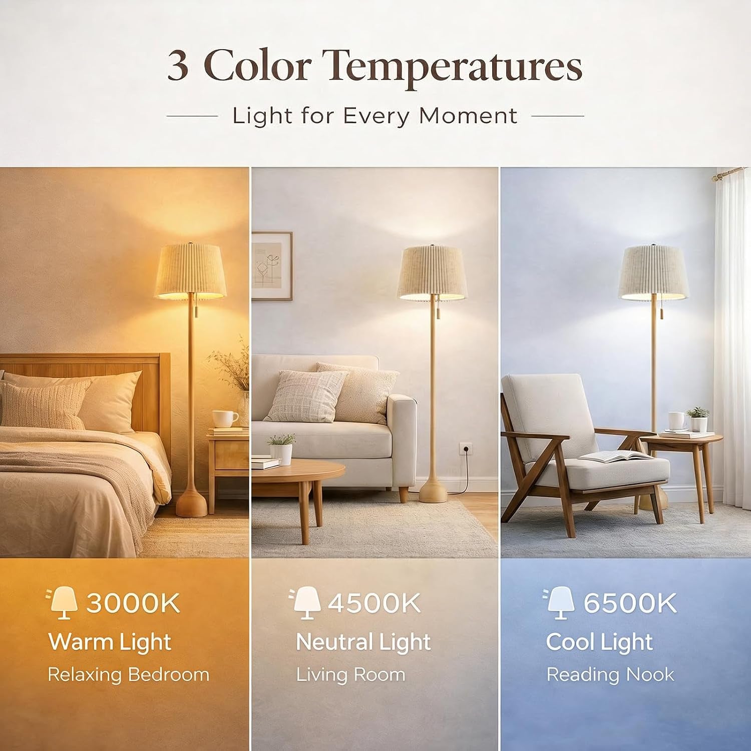 mid-century-modern-real-wood-floor-lamp-with-2-shades-for-two-looks-65-tall-sculptural-teardrop-base-wooden-pull-chain-vintage-standing-lamp-linen-shades-living-room-bedroom-bulb-included