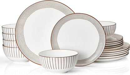18Pcs Lightweight Porcelain Dinnerware Set for 6, Stripe Neutral1