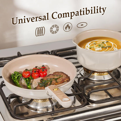 Ceramic Pots and Pans Set, Cookware Set Detachable Handle, 19 Pcs Induction Kitchen Cookware Sets Non Stick with Removable Handle, RV Cookware Set, Oven Safe, Elegant White, Mothers Day Gifts5
