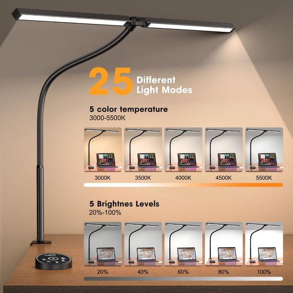 Led Desk Lamp for Office Home - Eye Caring Architect Lamp with Clamp,Dual Screen Computer Monitor Work Smart Light: 24W 5 Color Flexible Adjustable Lighting Table Lamp for Study Drafting3