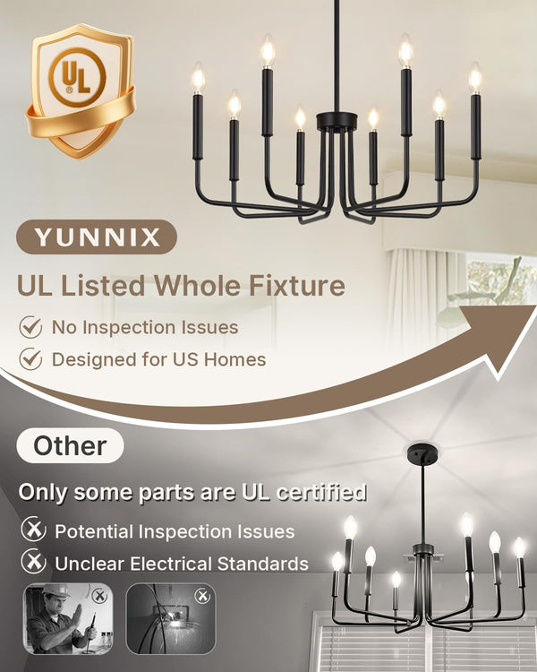 8 Light Black Chandelier, Farmhouse Chandelier for Dining Room Light Fixture Hanging, UL Listed Industrial Modern Chandelier for Bedroom, Foyer, Kitchen, Living Room, No Assembly Required2