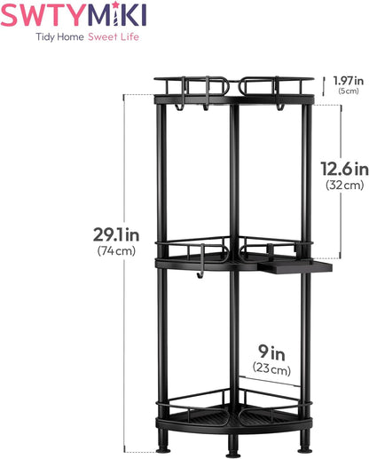 Corner Shower Caddy Standing - 3 Tier Rustproof Metal Shower Organizer Stand with Soap Holder and 4 Hooks, Freestanding Floor Shower Storage Stands for Bathroom, Black7