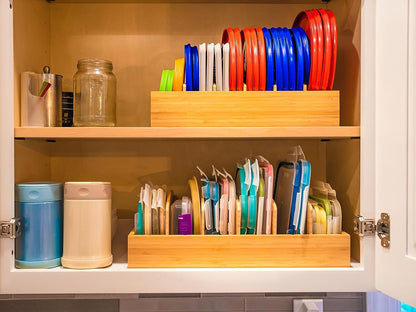 Large Bamboo Food Container Lid Organizer for Kitchen Cabinet5