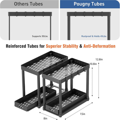 2 Pack Pull-Out Storage Organizers, under Sink Organizer and Storage for Bathroom & Kitchen,Multi-Purpose under Cabinet Organizers and Storage Black2