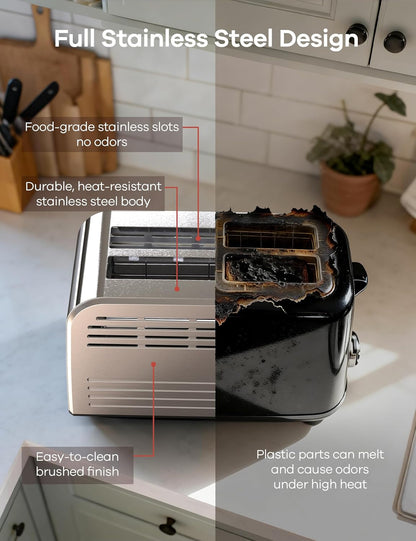 Toaster 2 Slice with Touchscreen Smart Toasters Wide Slot, Max 925W | Full Stainless Steel, Digital Countdown Timer, Touch Screen, Defrost Reheat Cancel, +/-10S Fine-Tune, Removable Crumb Tray4