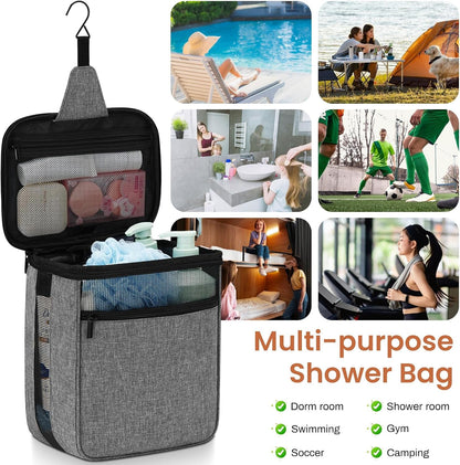 Shower Caddy Portable Mesh Shower Bag Men Women College Dorm Room Essentials for Guys Girls,Hanging Shower Organizer for Bathroom,Camping,Gray7