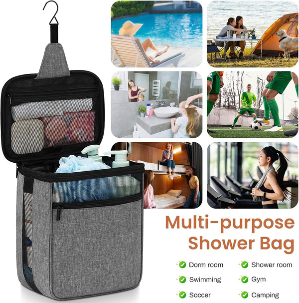 Shower Caddy Portable Mesh Shower Bag Men Women College Dorm Room Essentials for Guys Girls,Hanging Shower Organizer for Bathroom,Camping,Gray7