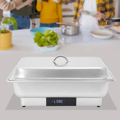 9L 2-Compartment Electric Chafing Dish, 110V Buffet Food Warmer, 600W Stainless Steel Electric Food Heating Tray with Touchscreen Temperature Control for Catering Banquet Party and Home Use9