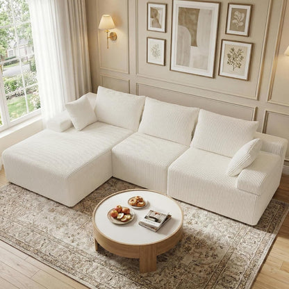 108" Corduroy L-Shaped Sectional Couch, Cloud Sofa, Beige1