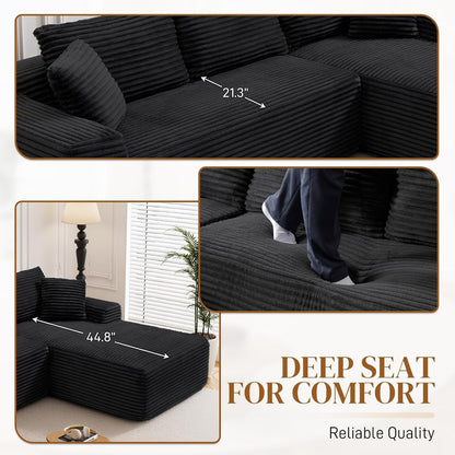 96" Boneless Cloud Sectional Couches for Living Room, Comfy Fluffy L Shaped Memory Foam Deep Seat Boneless Couch, Modular Sectional Sofa with Right Facing Chaise, Black4