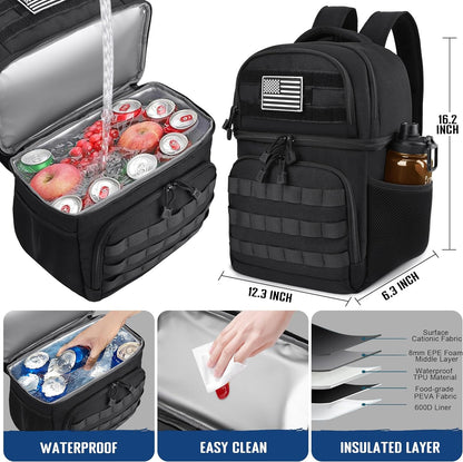 Lunch Backpack for Men, Tactical Inspired Double Deck Cooler Backpack Insulated Leakproof RFID Lunchbox for Work (Black)6
