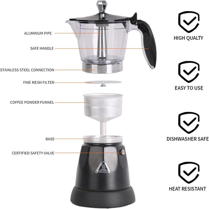 Cuban Coffee Maker, 6 or 3Cup Electric Espresso Coffee Maker | Portable Cafeteras Electricas Modernas, Electric Moka Pot with Detachable Base & Overheat Protection, Coffee Gift3