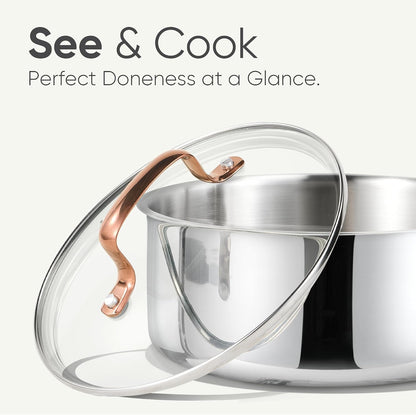 2Qt Stainless Steel Saucepan Set, Non-Toxic 3-Ply Stainless Steel Cookware Set with Lids, Small Kitchen Pots, Oven Safe, Compatible with Induction, Ceramic, Gas, Mothers Day Gifts5