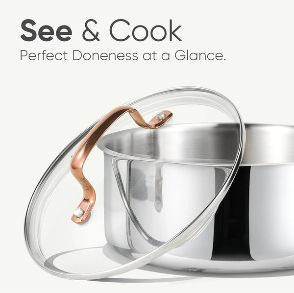 2Qt Stainless Steel Saucepan Set, Non-Toxic 3-Ply Stainless Steel Cookware Set with Lids, Small Kitchen Pots, Oven Safe, Compatible with Induction, Ceramic, Gas, Mothers Day Gifts5