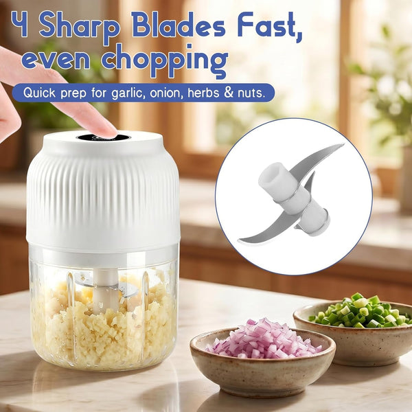 Electric Garlic Chopper, 2026 New Mini Food Processor & Food Chopper for Kitchen, Portable Cordless Garlic Mincer with 4 Stainless Steel Blades, Small Vegetable Chopper for Onion Salad (300ML Blue)4