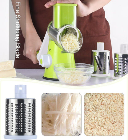 Rotary Cheese Grater with 3 Stainless Steel Drum Blades and 12 in 1 Professional Mandolin Slicer for Kitchen with 1.7 L Vegetable Container3